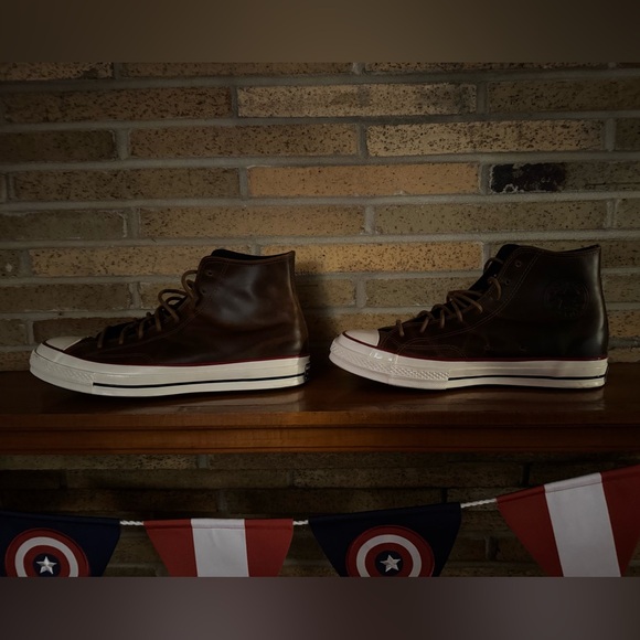 Converse Brown Leather High-Top Sneakers with White Sole Size 10.5 NWOT - Picture 2 of 15